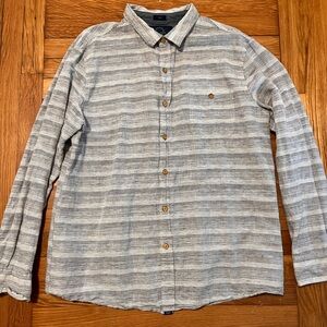 Men's Even Tide Striped Button-Down Shirt - Light Gray & White Linen Cotton